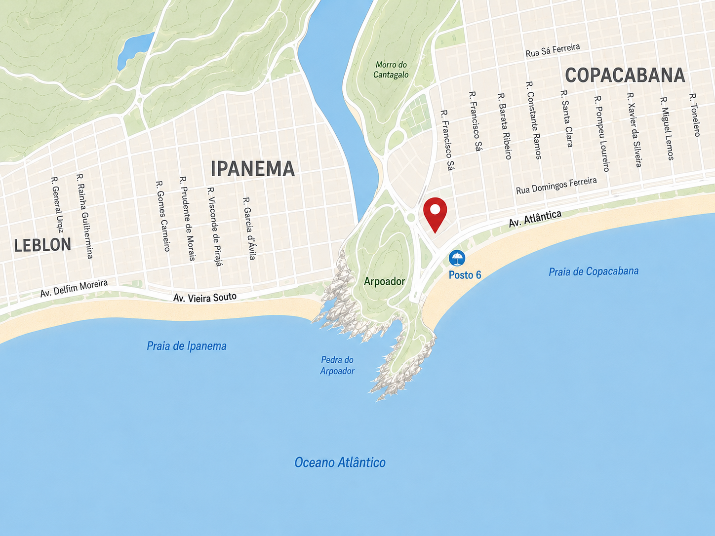 Map showing the location of Galeria de Arte Maurício Pontual at Avenida Atlântica, 4240, Copacabana, Rio de Janeiro